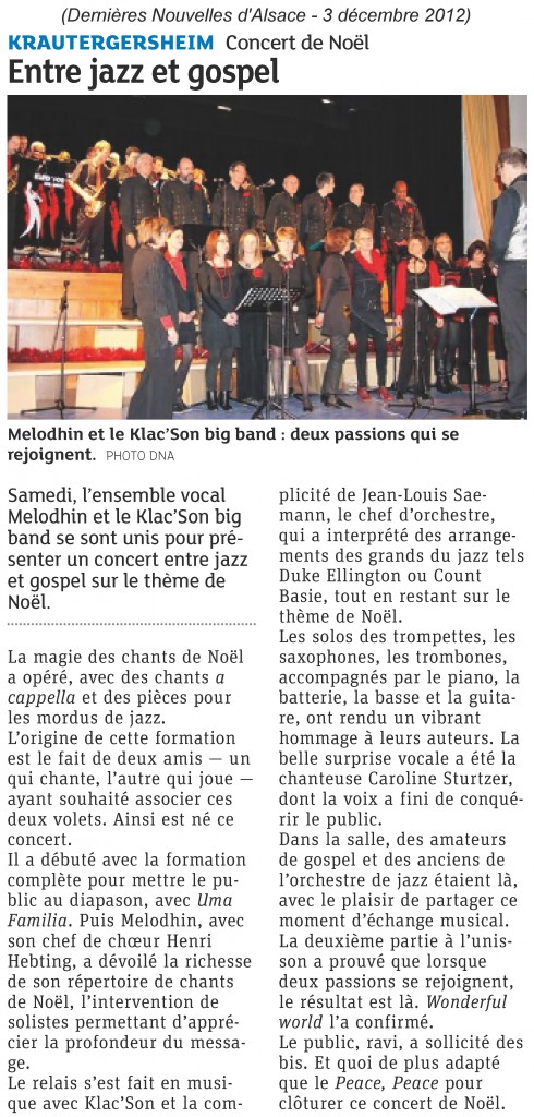 2012-12-02 Concert avec Klac'son à Krautergersheim (Article DNA)