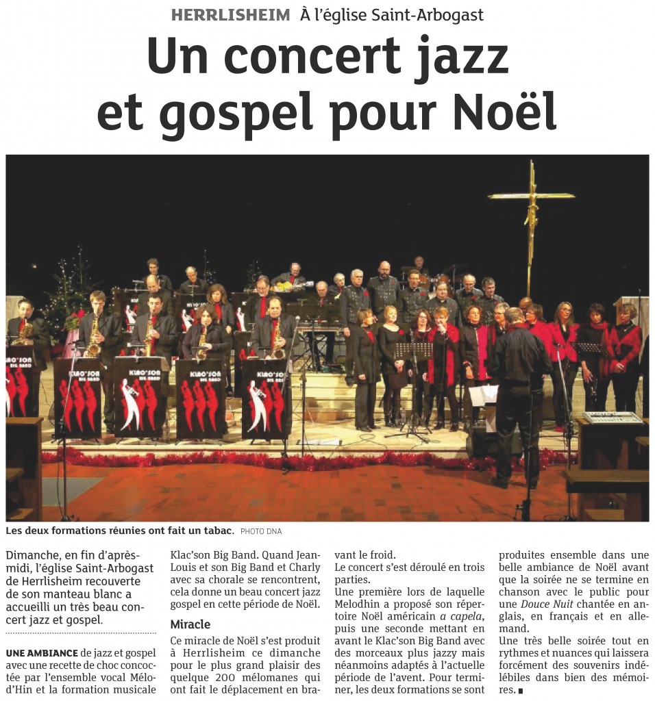 2012-12-14 Herrlisheim - Un concert jazz et gospel pour Noël (Article DNA)