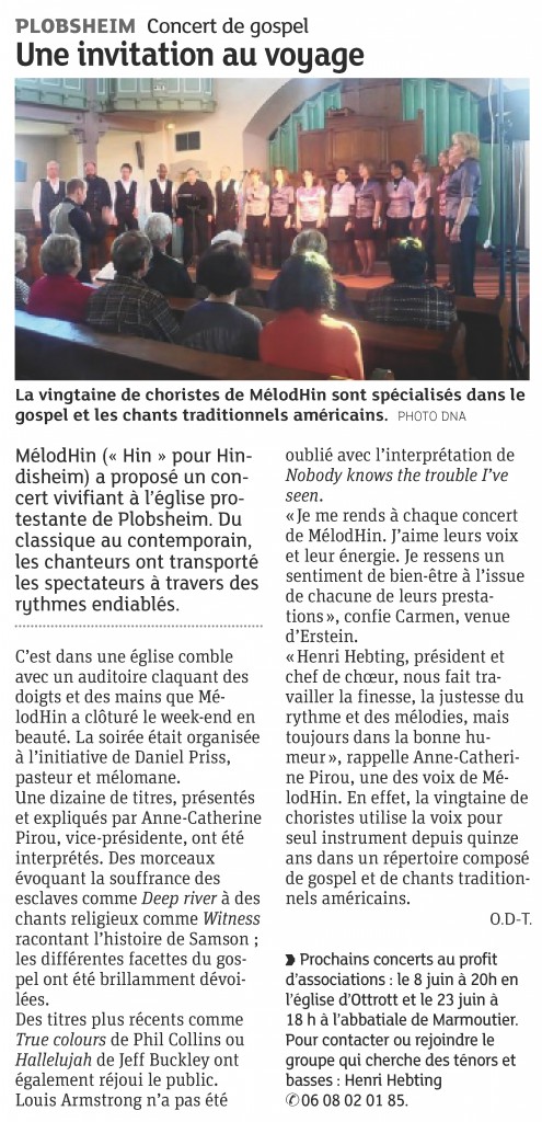 2013-04-16 Concert à Plobsheim (Article DNA)