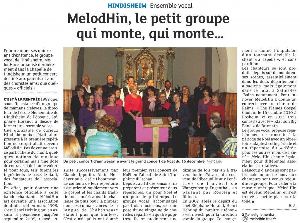 2013-10-25 Melodhin, le petit groupe qui monte, qui monte... (Article DNA)