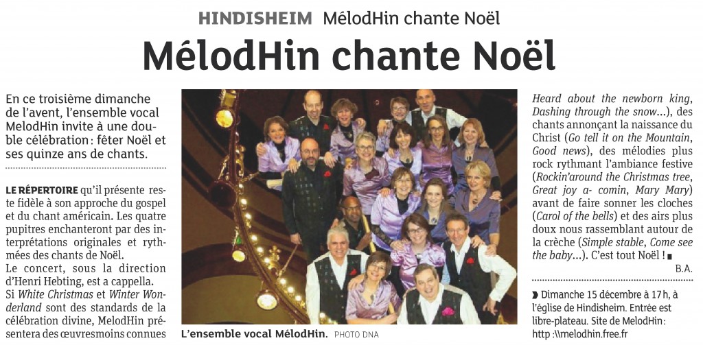 2013-12-13 Hindisheim - MélodHin chante Noël (Article DNA)