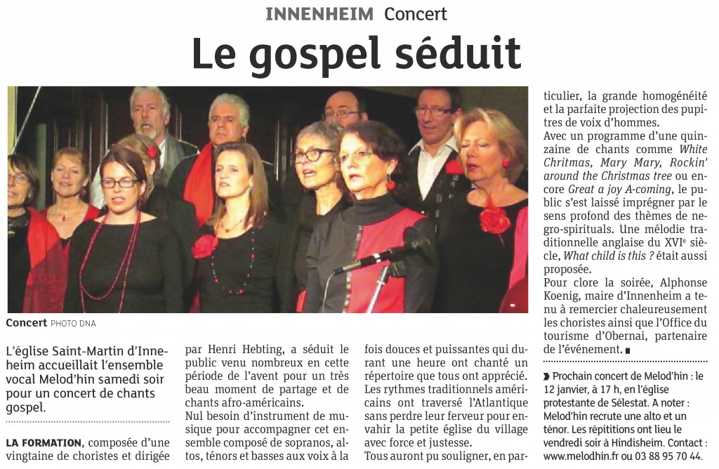 2013-12-23 Innenheim - Le gospel séduit (Article DNA)
