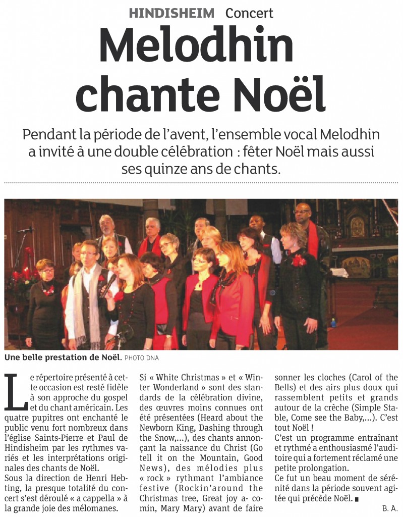 2013-12-25 Hindisheim - MélodHin chante Noël (Article DNA)