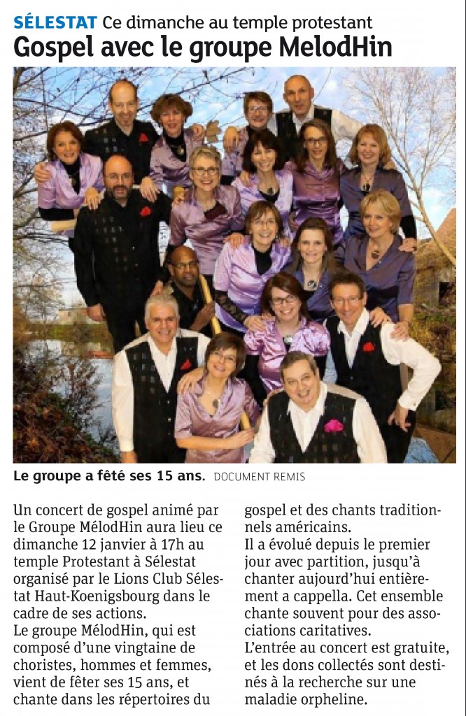 2014-01-08 Sélestat - Gospel avec le groupe MelodHin (Article DNA)